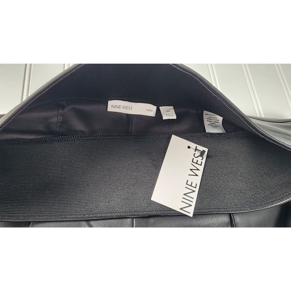 Nine West Faux Leather Leggings Womens Medium Black High Rise Seamed Pull On - Picture 4 of 10